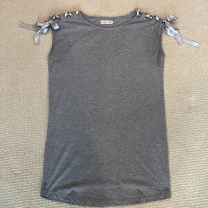 Sincerely Jules Gray T-Shirt Dress with Laced Ribbon Shoulder Detail